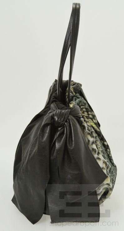 Prada Green Nylon and Black Leather Trim St. Pitone Python Printed 