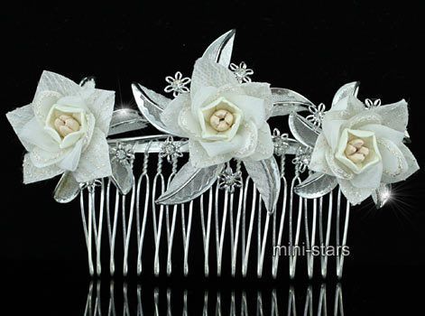 Bridal Ivory Flower Satin Girl / Bride Hair Comb T1419  