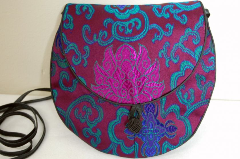 SILK BROCADE PURSE Purple Teal Paisley Tote Hand Bag  