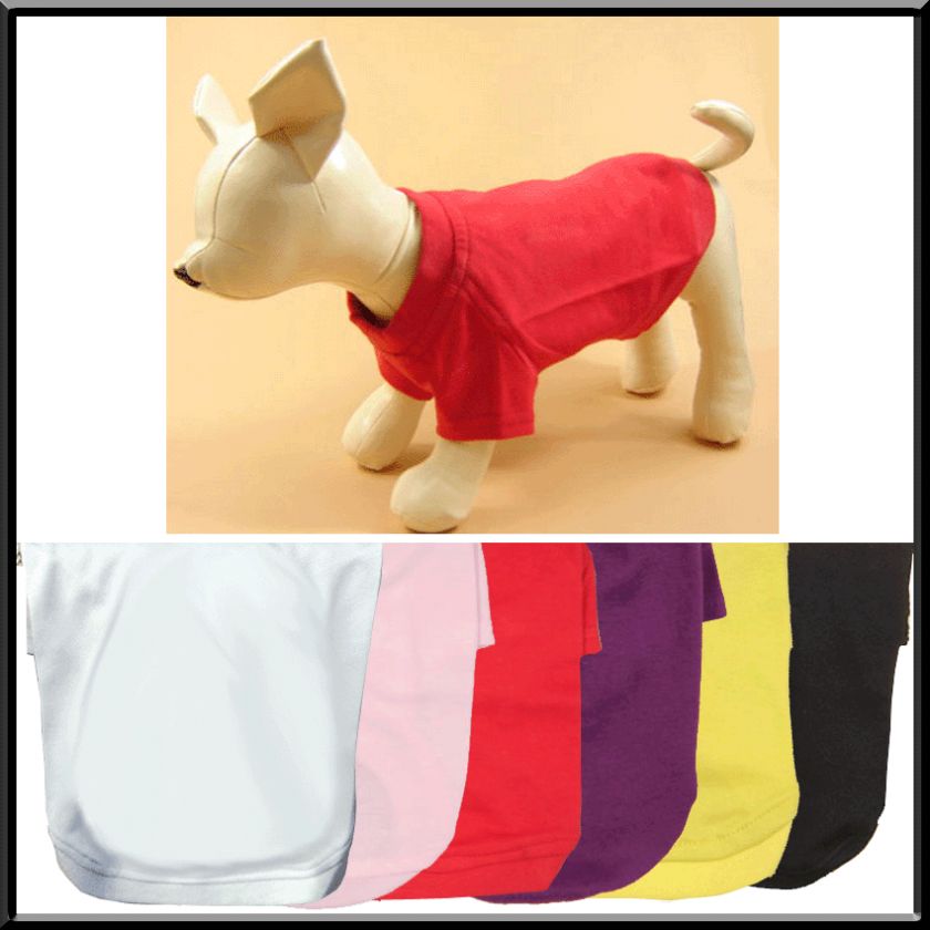 Blank Plain Tee Cotton T Shirt FOR DOGS 7 COLORS XXS 2X  