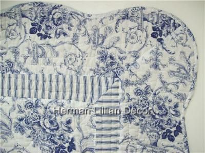 Izzie Blue and White Toile Ticking 50 x 60 100% Cotton Quilted 